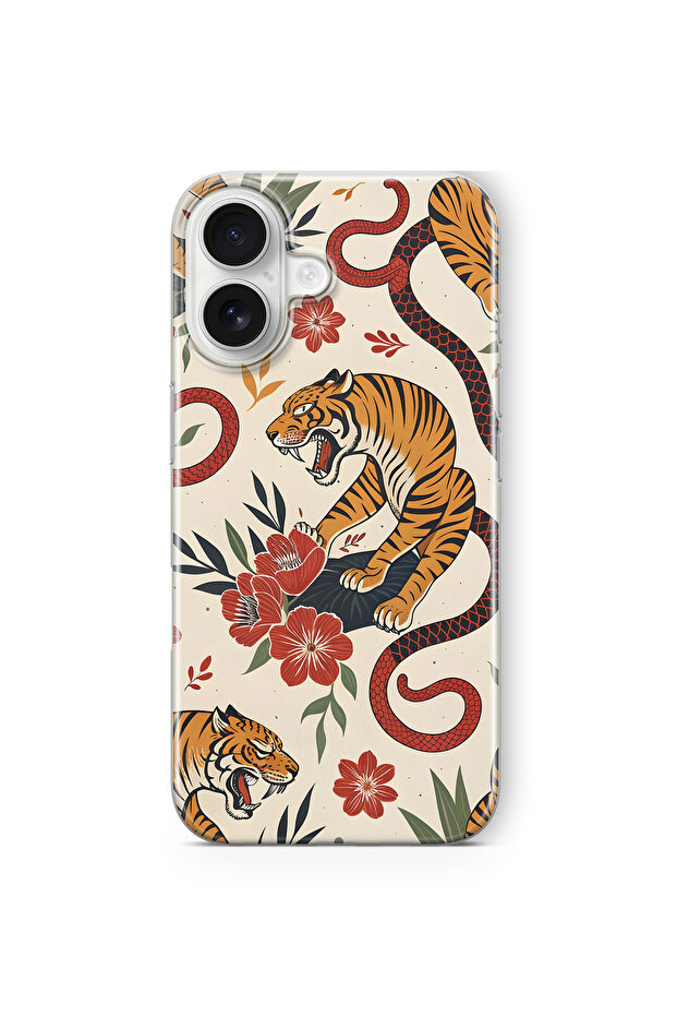 iPhone 17 Compatible Tiger and Snake Patterned Transparent Phone Case