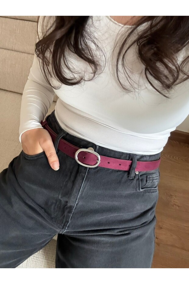 Daxe Suede Silver Color Buckle Women's Belt