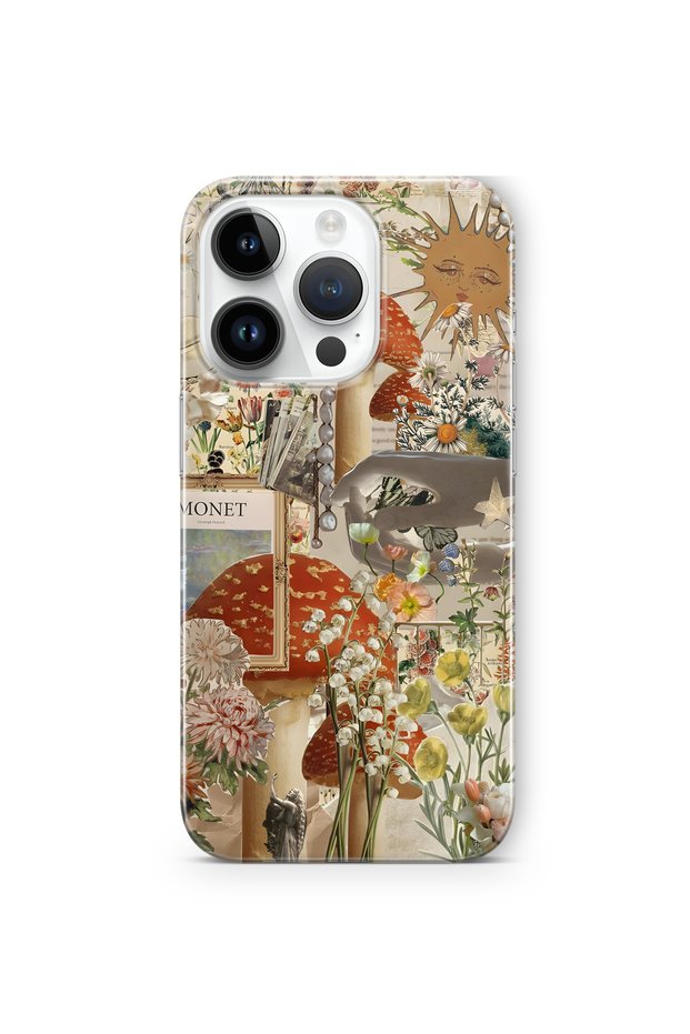 iPhone 13 Pro Max Compatible Mushroom Garden Patterned Transparent Phone Case