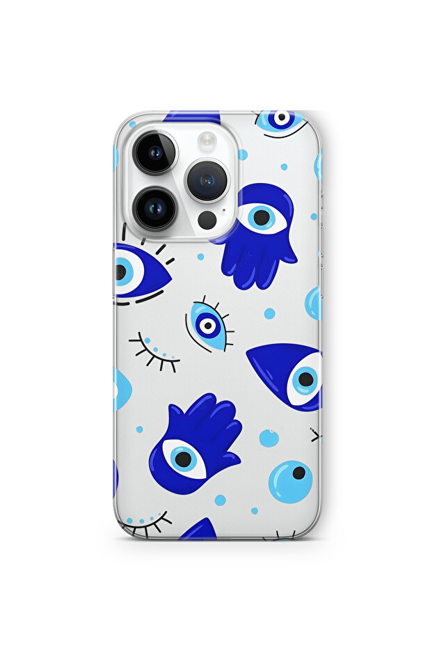 iPhone 16 Pro Max Hamsa Hand Pattern Transparent Phone Case - 1