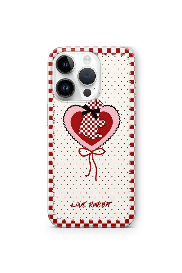 iPhone 14 Pro Max Compatible Red Checkered Rabbit Pattern Transparent Phone Case