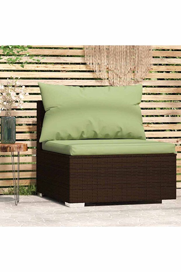 Garden Middle Sofa with Cushions Brown Poly Rattan