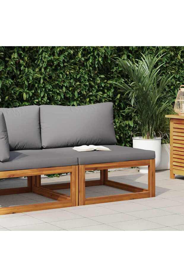 Sectional Middle Sofa & Dark Grey Cushion Solid Acacia Wood