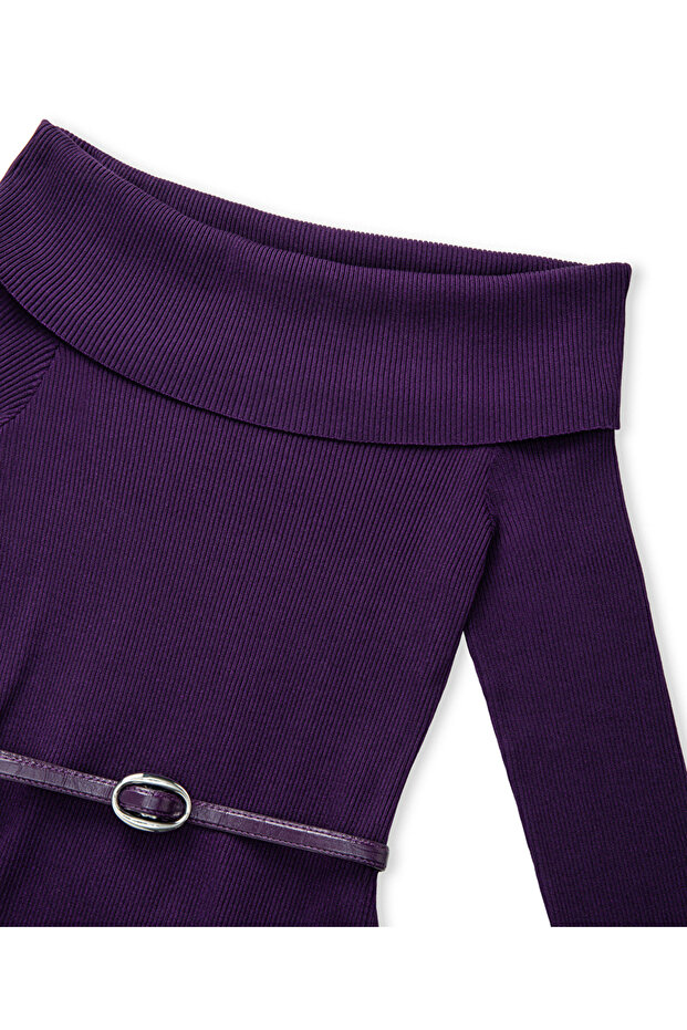 Omzu açık triko elbise - 4