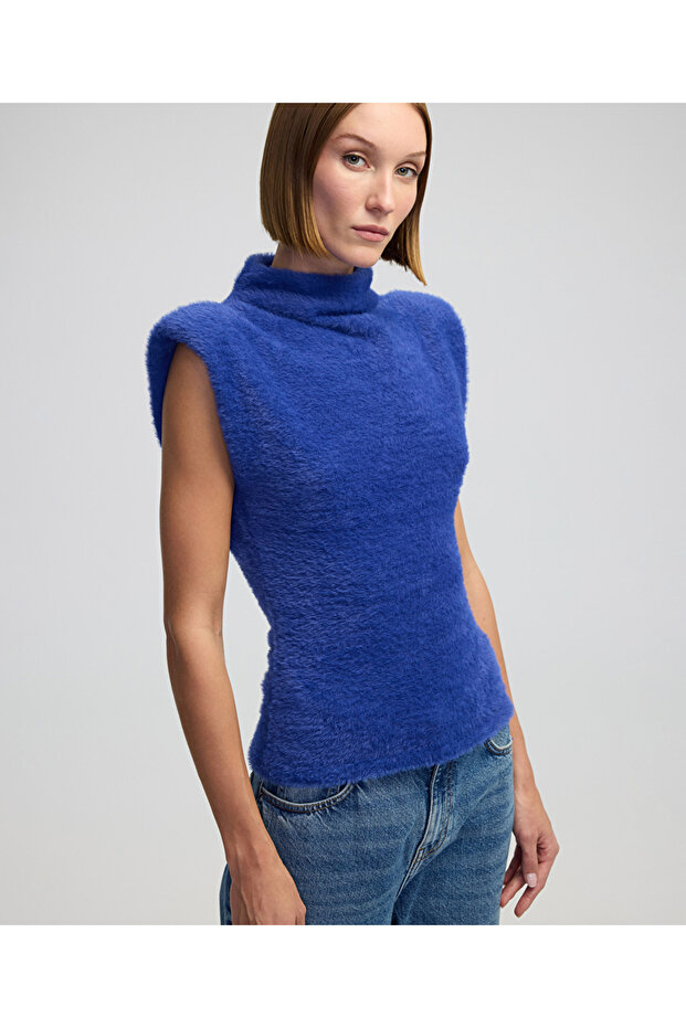 Dik yaka pelüş triko - 1