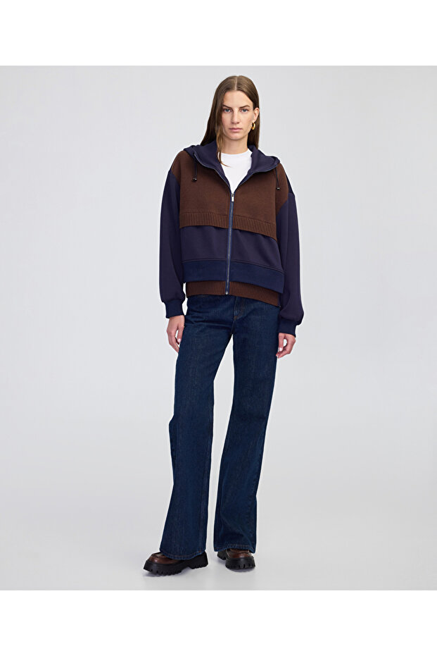 Triko mix kapüşonlu sweatshirt - 5