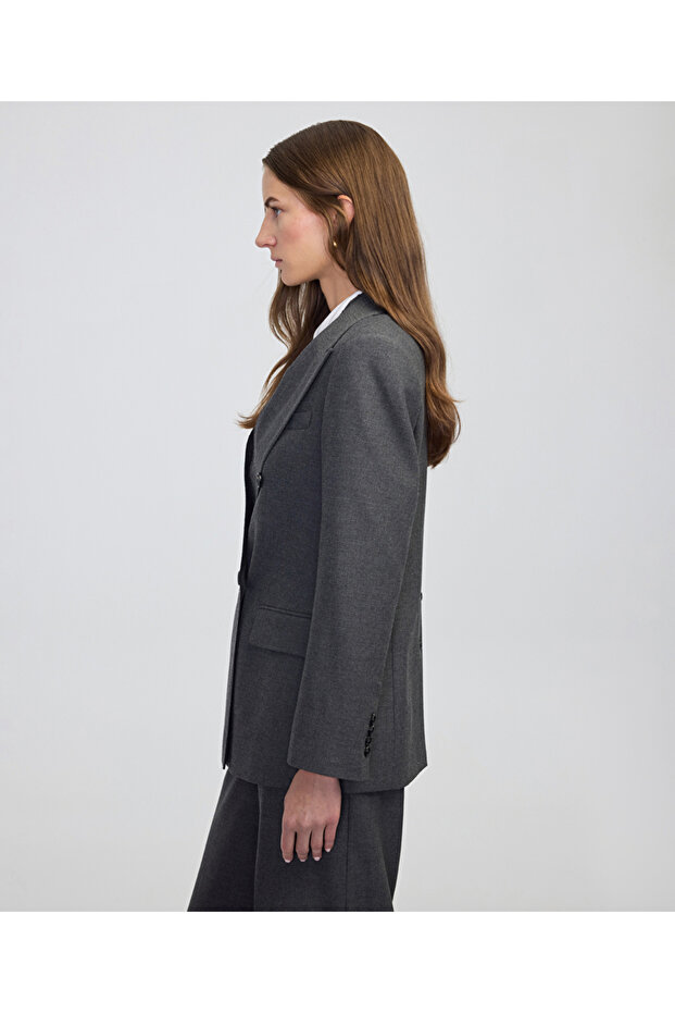 Triko şeritli raw edge blazer - 6