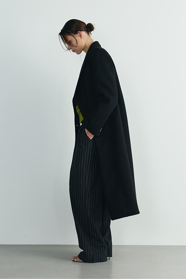 Black Edge Double Breasted Coat - 7