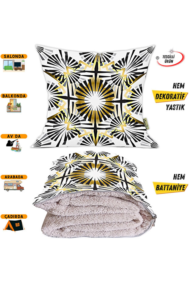 Cyclic Oriental Pattern Tv Blanket Optional Decorative Pillow Cushion 2 in 1 Blanket