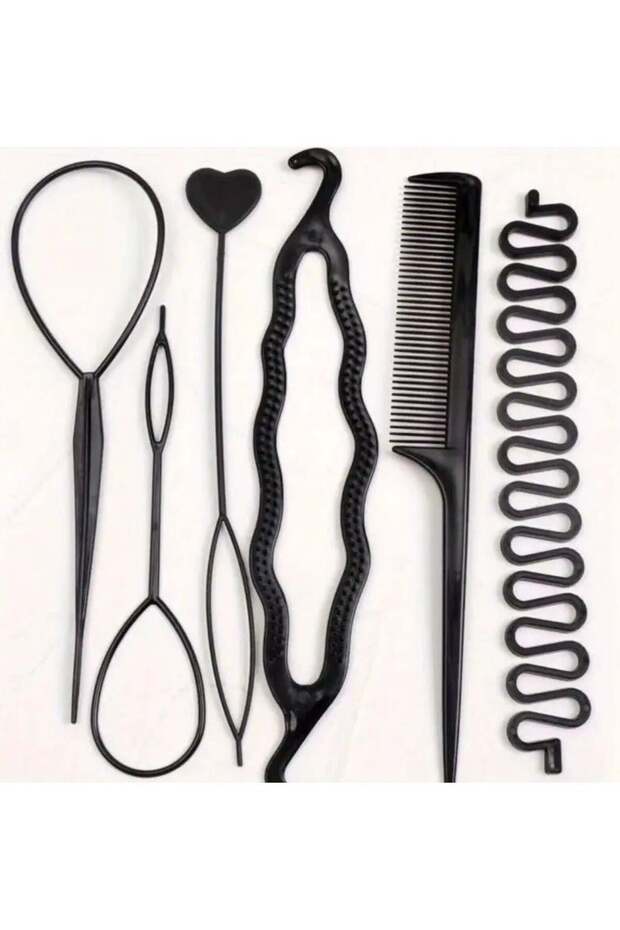 6pcs Hair Styling Tool Set, Black Resin Weaving Accessories