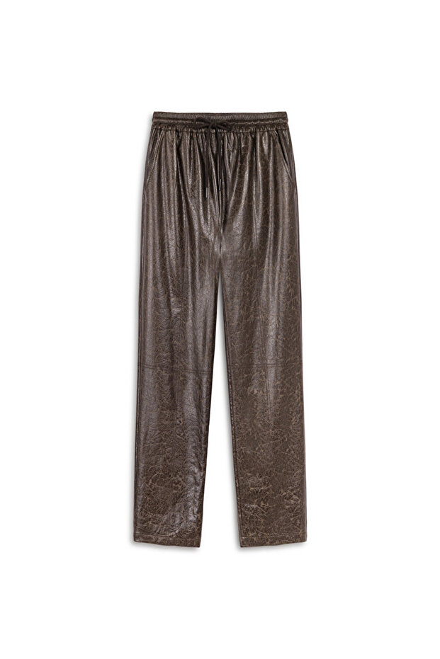 DERİ GÖRÜNÜMLÜ ELASTİK BEL PANTOLON - 3