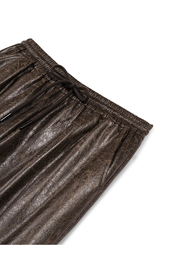 DERİ GÖRÜNÜMLÜ ELASTİK BEL PANTOLON - 4