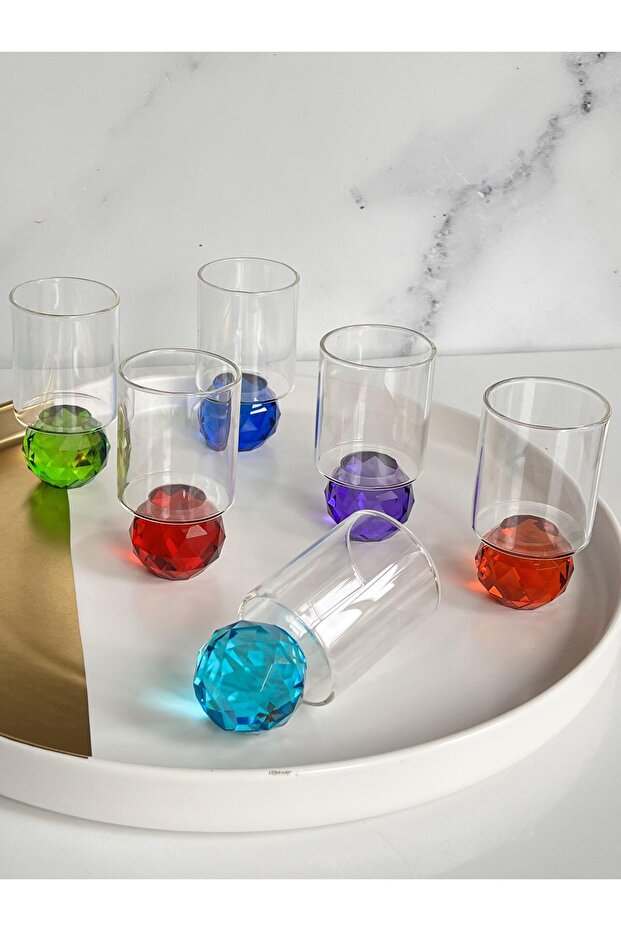 Mix Diamond Color Set of 6 Coffee Side Water Glasses - 100ml