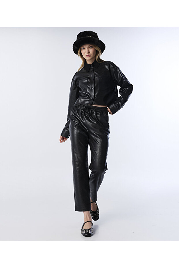 DERİ GÖRÜNÜMLÜ ELASTİK BEL PANTOLON - 1