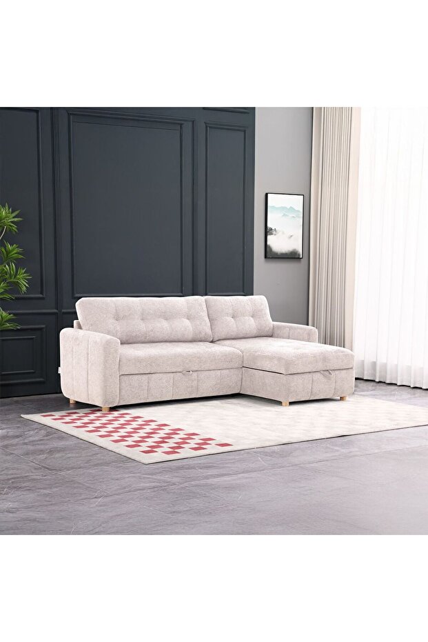 Jaizell Reversible Fabric Corner Sofa Bed with Storage - Beige, 3-Seater, 2-Year Warranty