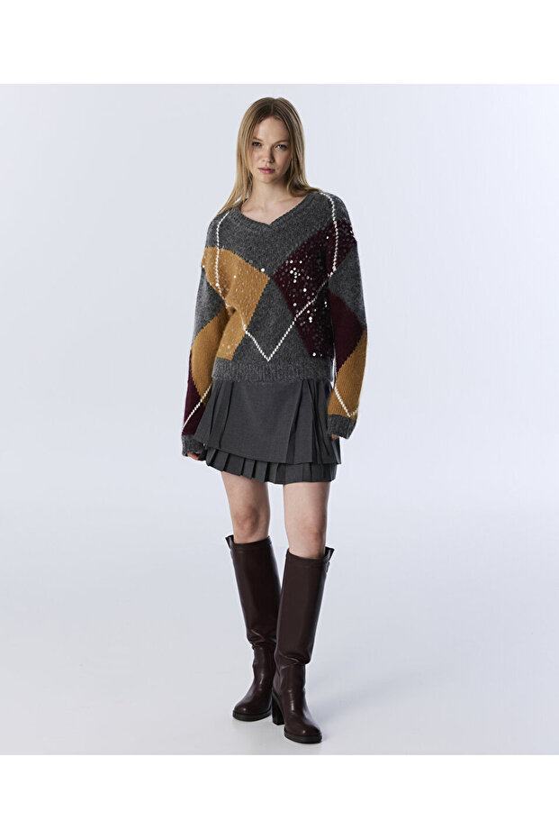 Sequin Baklava Pattern Sweater - 6