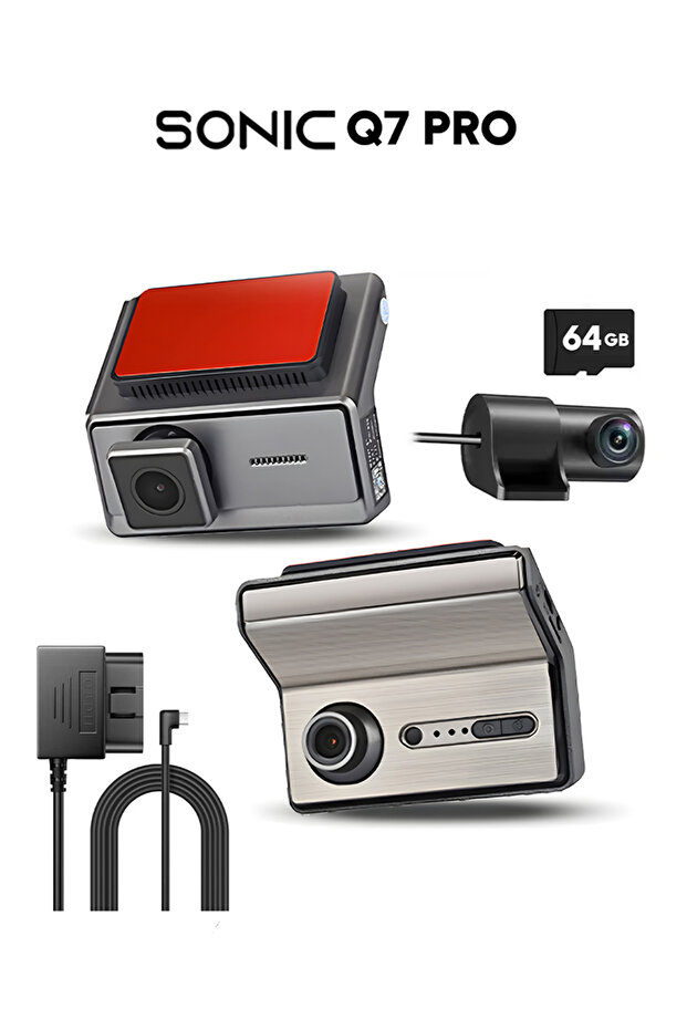 Q7 3-Channel 2K Front, Rear and Interior Car Dash Cam, 5G WiFi, with OBD and 64GB Memory Free - 1