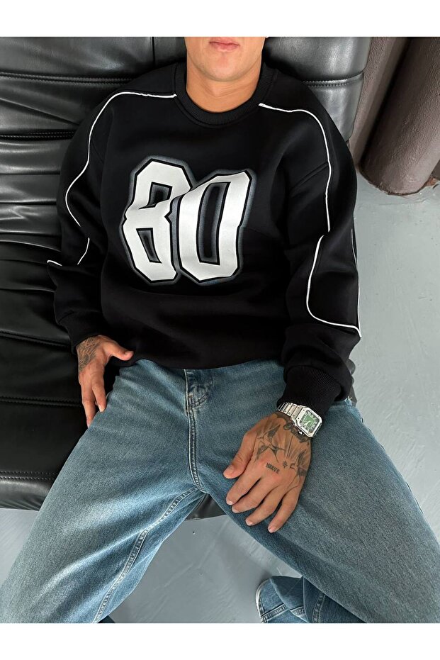 80 Baskılı Oversize Kalıp Unisex Sweatshirt - 5