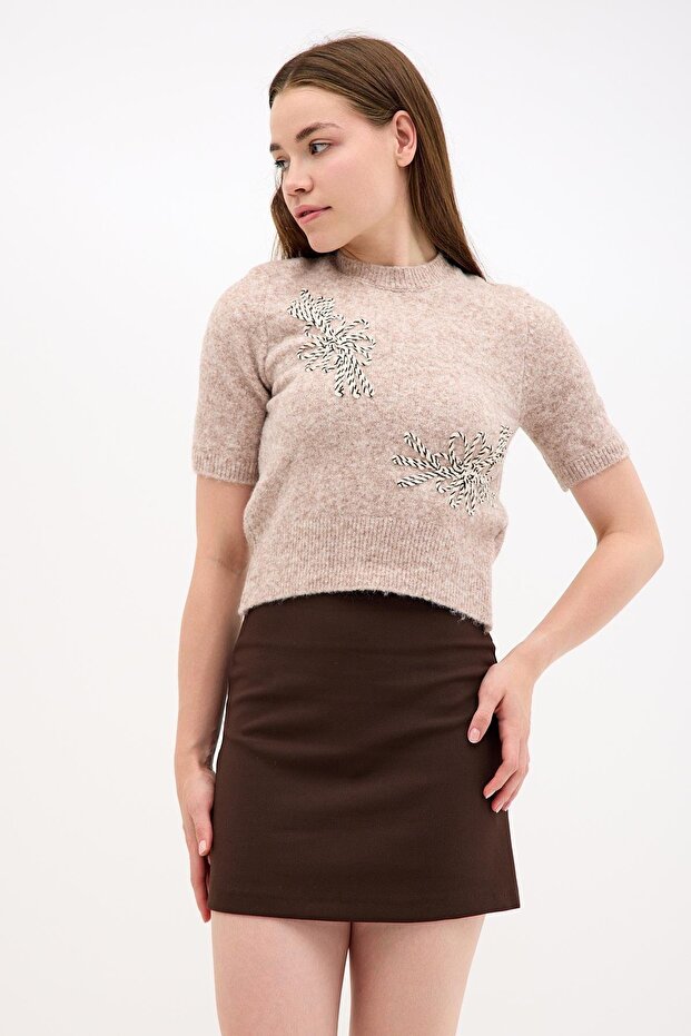 تنورة قطنية أساسية قصيرة باللون البني - 5