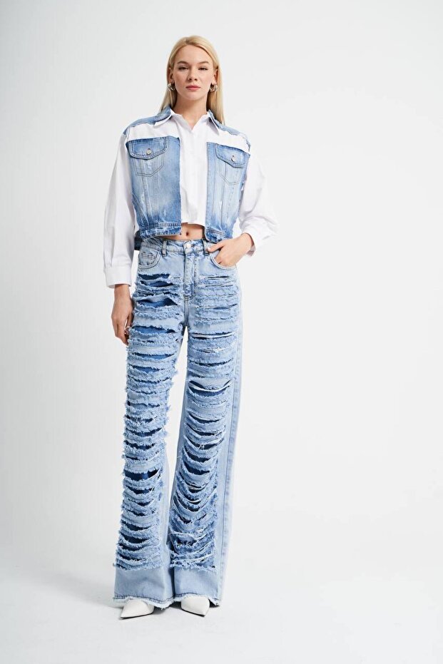 Tw3 Ripped Detailed Women's Design Palazzo Jeans
