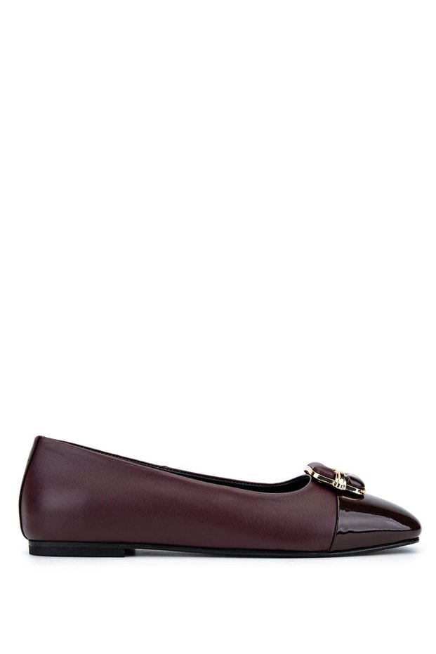 Women's Genuine Leather Claret Red Ballerina Shoes