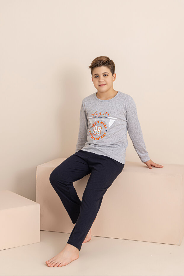 Erkek Çocuk Pijama Takımı Baskılı Uzun Kollu Üst Uzun Alt - 2