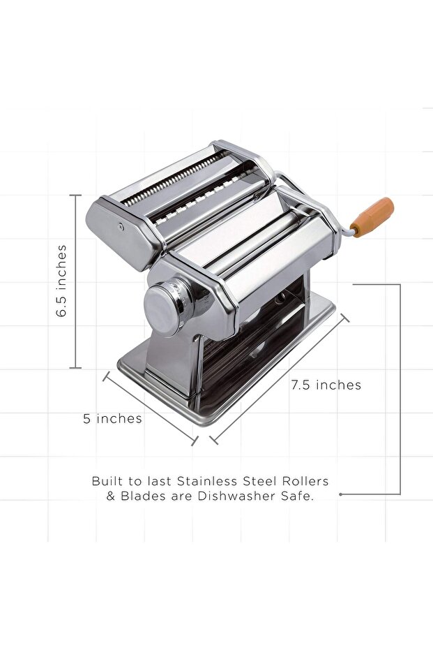 ماكينة صنع المعكرونة - أسطوانة يدوية مع 7 إعدادات سمك قابلة للتعديل وقاطع بعرضين - 2