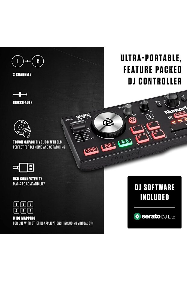 وحدة تحكم DJ بحجم الجيب مع عجلات لمس سعوية (DJ2GO2TOUCH) - 4