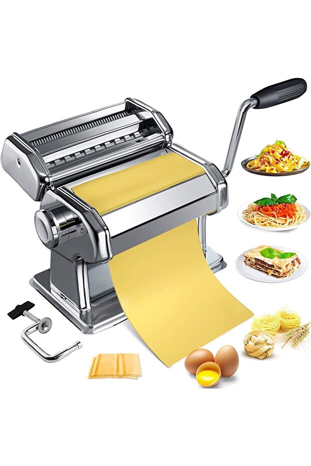 Pasta Maker Machine, Stainless Steel Manual Roller with Adjustable Thickness Settings