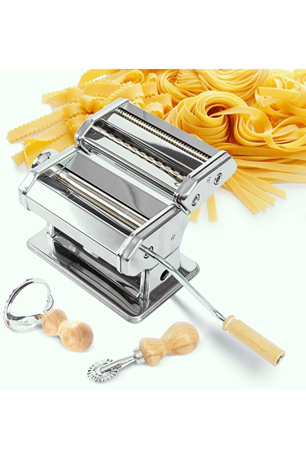 Pasta Maker - 9 Adjustable Thickness Settings with Ravioli Stamp & Cutter