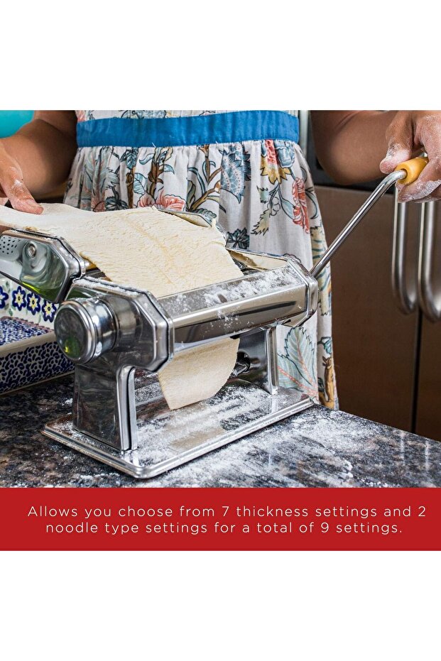 ماكينة صنع المعكرونة - أسطوانة يدوية مع 7 إعدادات سمك قابلة للتعديل وقاطع بعرضين - 4