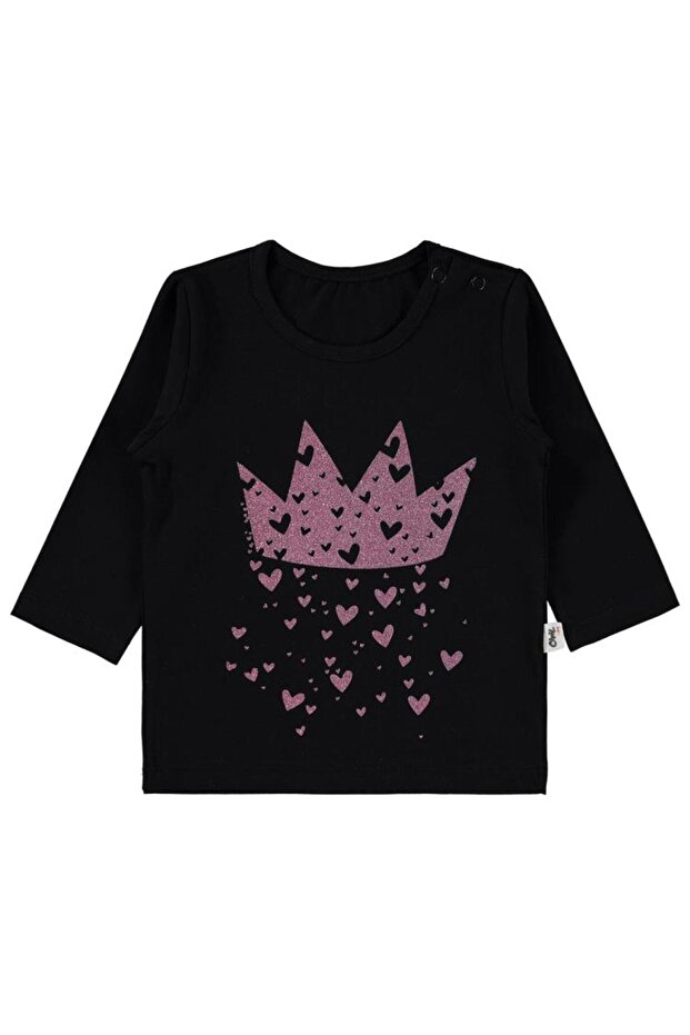 Crown Heart Printed 6-18 Months Sweatshirt - Black 6-9 Months