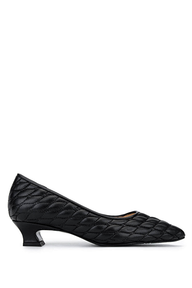 Women's Genuine Leather Black Leather Heeled Shoes