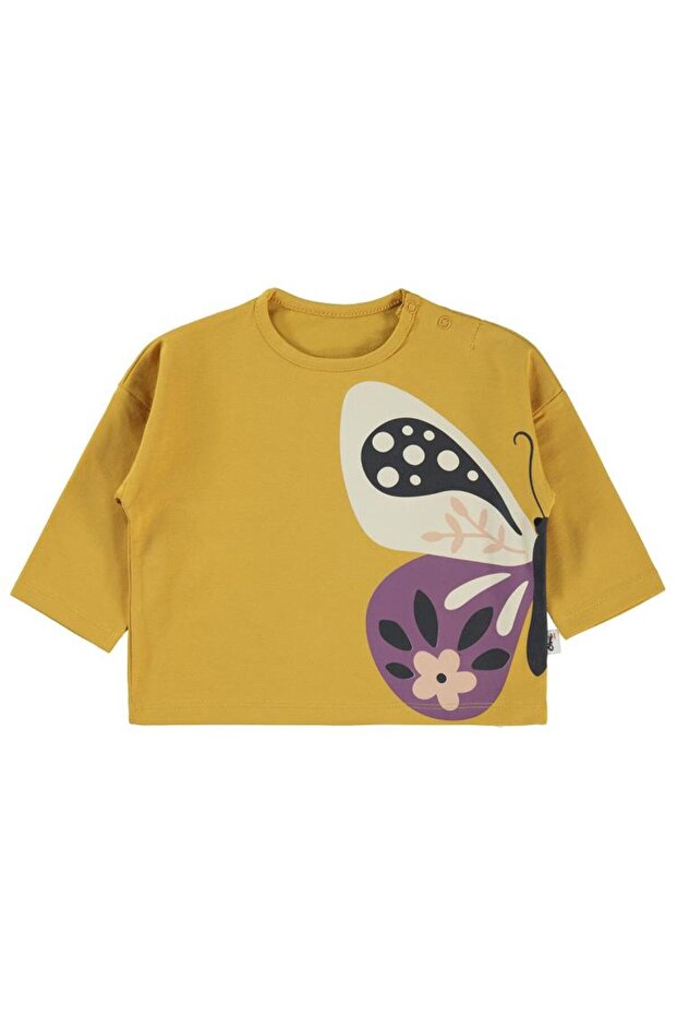 Big Butterfly Printed 6-18 Months Sweatshirt - Mustard 9-12 Months