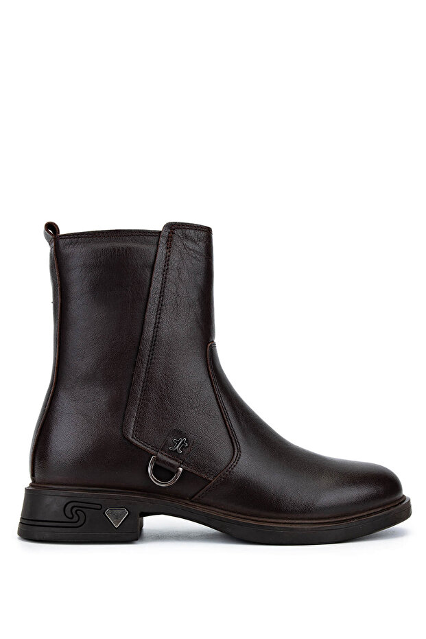 Women's Genuine Leather Brown Heeled Boots