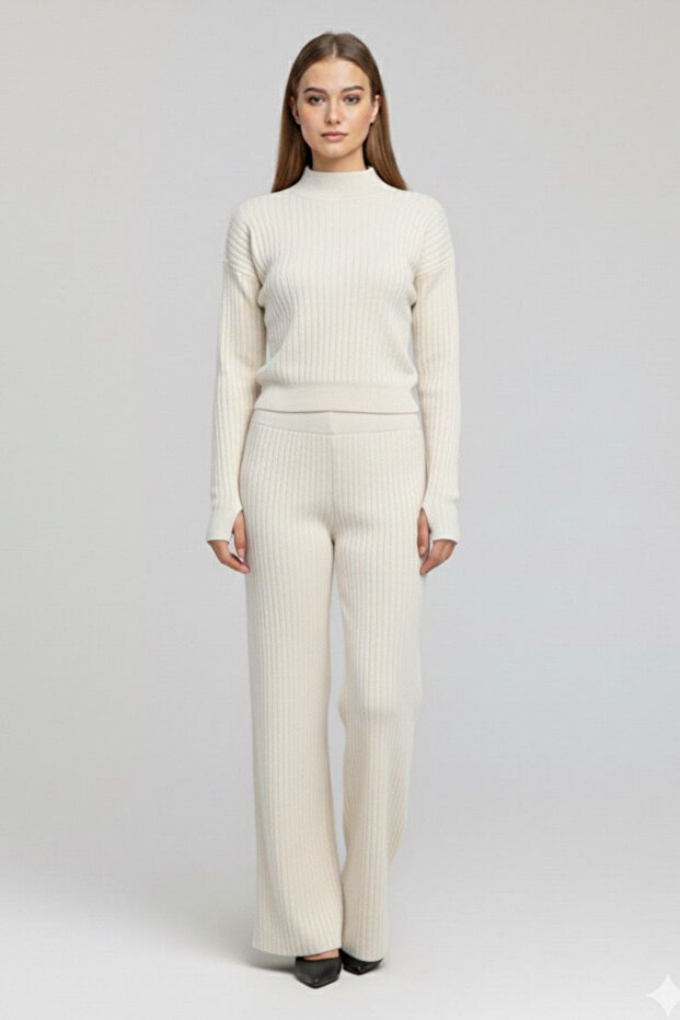 Women's Ribbed High-Waisted Knitwear Two-Piece Set