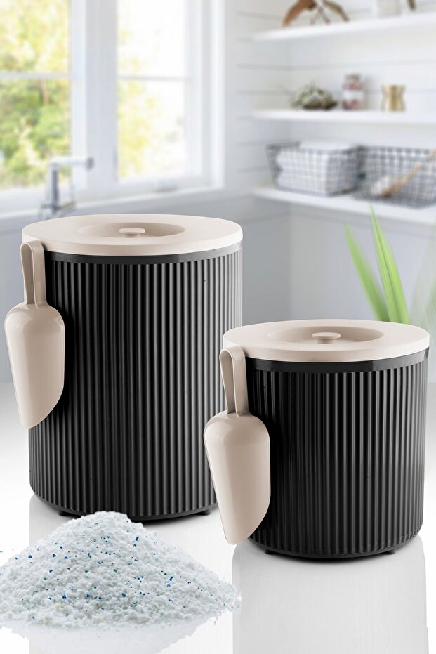 Round 5 Lt Detergent Storage Box / Container Black with Lid - 1