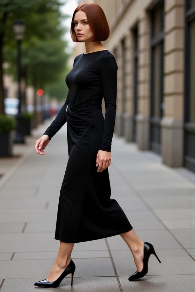 Women's Accessory Detailed Long Sleeve Bodycon Maxi Knitted Dress Stylish Winter Collection Ready for Special Moments
