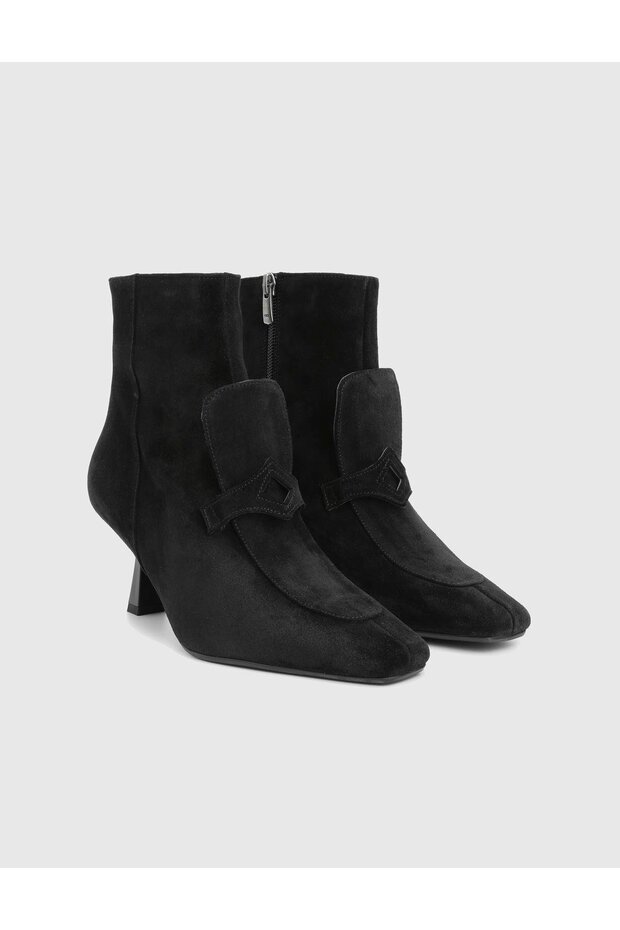 Tufty Genuine Suede Leather Black Women's Heeled Boots
