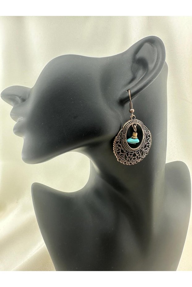 Vintage Bohemian Style Antique Natural Stone Detailed Embroidered Women's Earrings