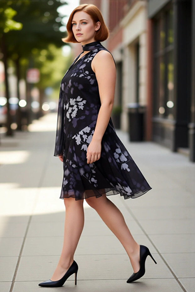Women's Floral Pattern Chiffon Woven A-Line Halter Neck Mini Dress Ideal for Spring Summer
