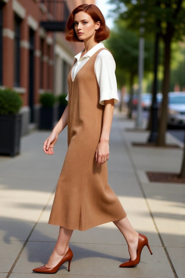 Women's Grey Jile Knitwear Dress Midi Length V-Neck Sleeveless Relaxed Fit Spring Autumn Everyday Elegance