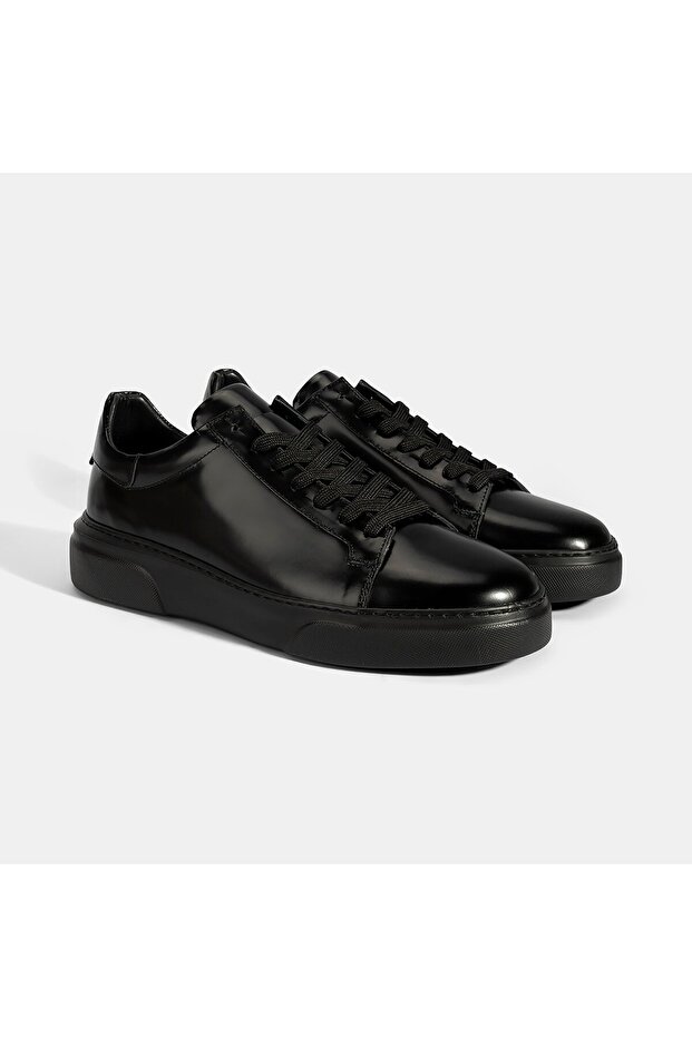 Men's Black Lace-Up Leather Casual Shoes