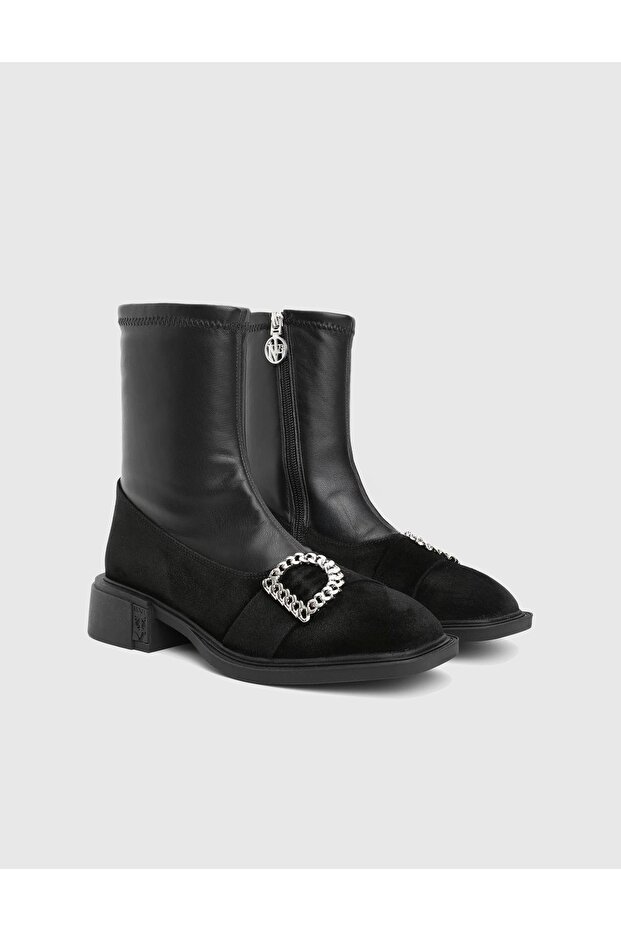 Druid Genuine Suede Leather Strech Black Women's Boots