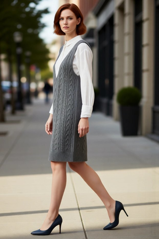 Women's Anthracite Hair Knit V-Neck Sleeveless Knitwear Gilet Dress Spring Autumn Daily Chic Quality