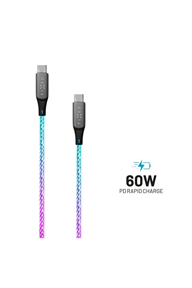 FIXED Glowing Charging Cable USB-C/USB-C 1,2m, PD support, 60W, rainbow - 2