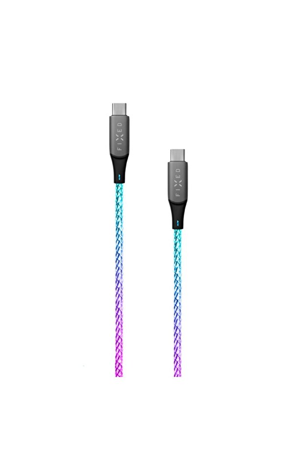 FIXED Glowing Charging Cable USB-C/USB-C 1,2m, PD support, 60W, rainbow - 1