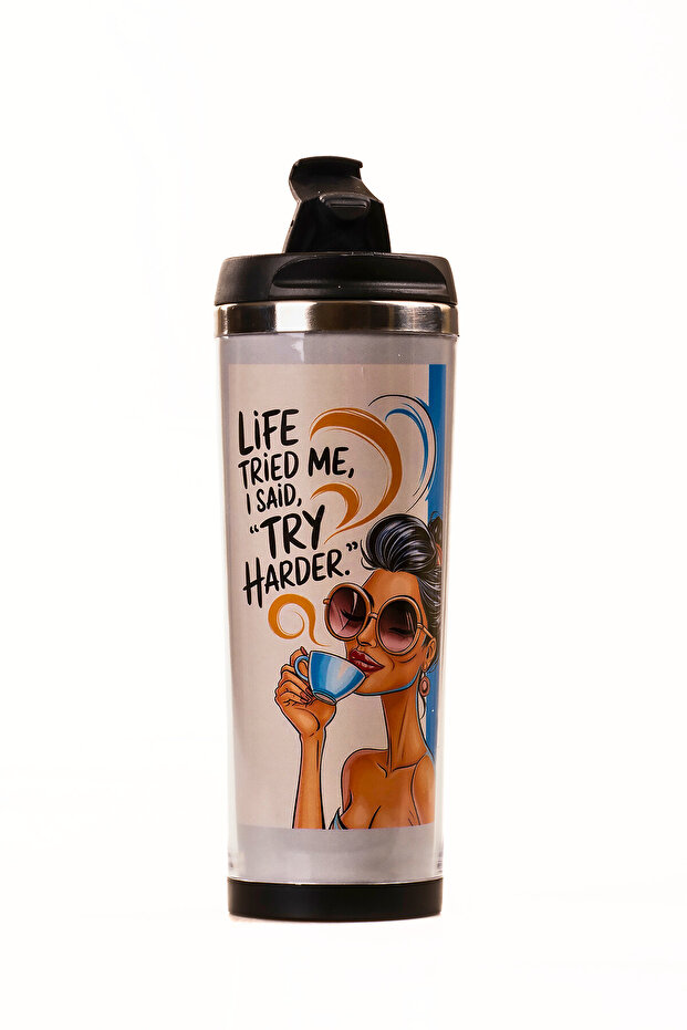 360 ml Steel Thermos Mug – Coffee Lady Design, Steel Inner Chamber, Hot & Cold Beverage Cup