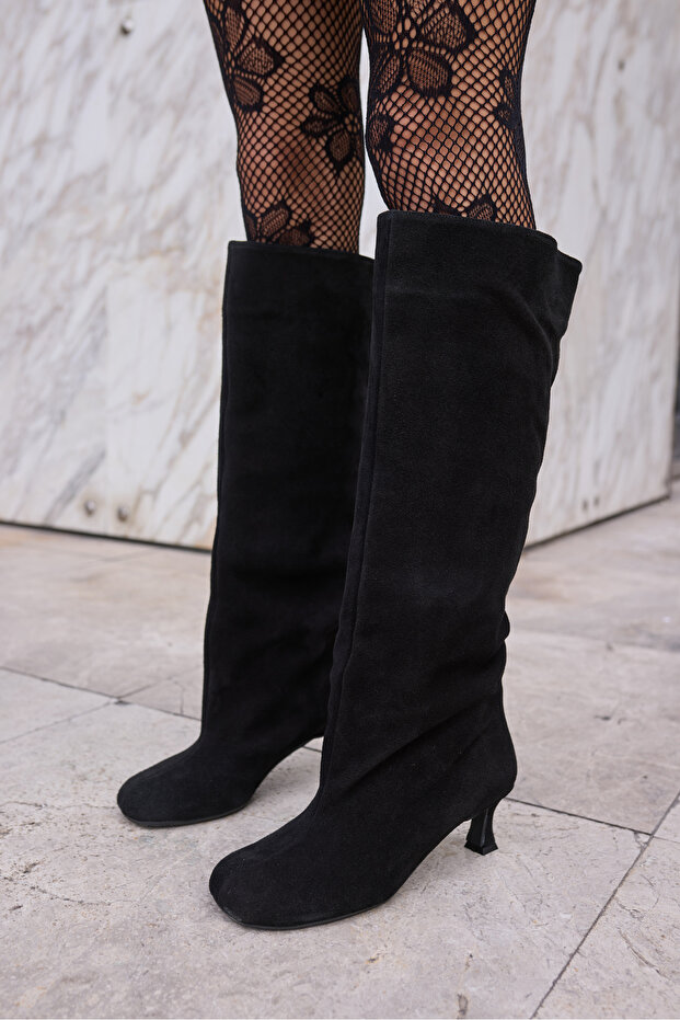 Roksana Women's Black Genuine Leather Suede Heel Boots