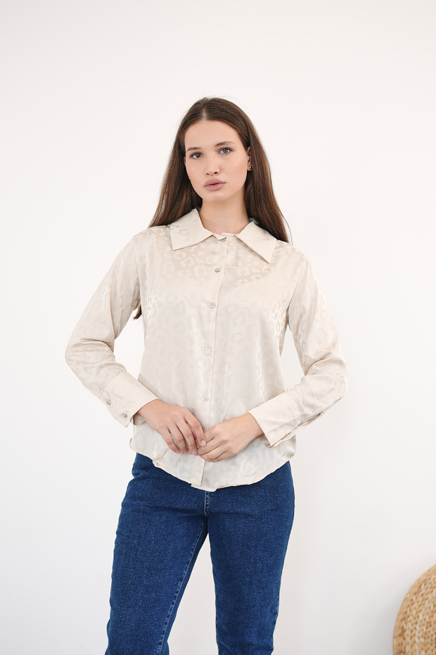 Self-Patterned Satin Shirt - 7